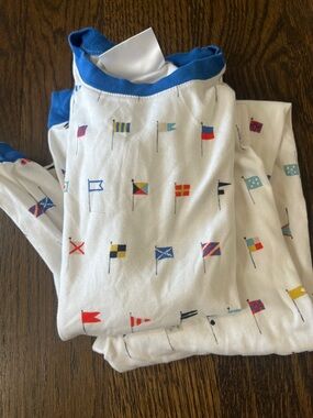 Kids' White Nautical Flag Pajama Set with Blue Trim
